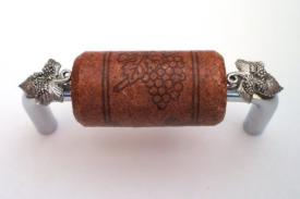 Vine Designs Chrome Cabinet Handle, mahogany cork, silver leaf accents - cabinetknobsonline