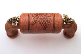 Vine Designs Cherry Cabinet Handle, matching cork, gold grape accents - cabinetknobsonline