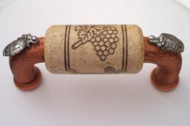 Vine Designs Cherry Cabinet Handle, natural cork, silver barrel accents - cabinetknobsonline