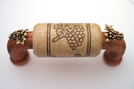 Vine Designs Cherry Cabinet Handle, natural cork, gold grape accents - cabinetknobsonline