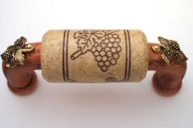 Vine Designs Cherry Cabinet Handle, natural cork, gold leaf accents - cabinetknobsonline