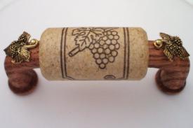 Vine Designs Mahogany Cabinet Handle, natural cork, gold leaf accents - cabinetknobsonline