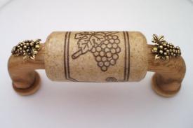 Vine Designs Oak Cabinet Handle, natural cork, gold grape accents - cabinetknobsonline