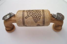 Vine Designs Oak Cabinet Handle, natural cork, silver barrel accents - cabinetknobsonline