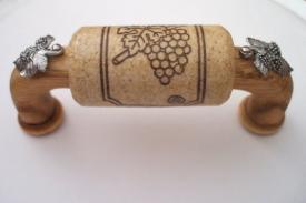 Vine Designs Oak Cabinet Handle, natural cork, silver leaf accents - cabinetknobsonline