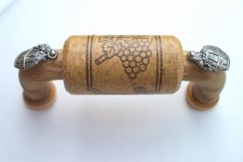 Vine Designs Oak Cabinet Handle, matching cork, silver barrel accents - cabinetknobsonline