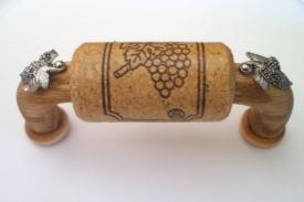 Vine Designs Oak Cabinet Handle, matching cork, silver leaf accents - cabinetknobsonline