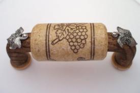 Vine Designs Walnut Cabinet Handle, natural cork, silver leaf accents - cabinetknobsonline