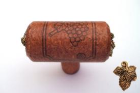 Vine Designs Mahogany Stem Cabinet knob, matching cork, gold leaf accents - cabinetknobsonline
