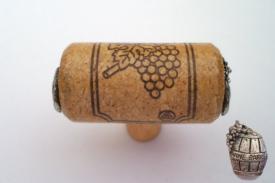 Vine Designs Oak Stem Cabinet knob, matching cork, silver barrel accents - cabinetknobsonline