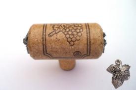 Vine Designs Walnut Stem Cabinet knob, matching cork, silver leaf accents - cabinetknobsonline