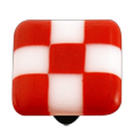 Hot Knobs Glass Cabinet Knob, Brick Red White Squares - cabinetknobsonline