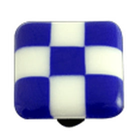 Hot Knobs Glass Cabinet Knob Cobalt Blue White Squares - cabinetknobsonline