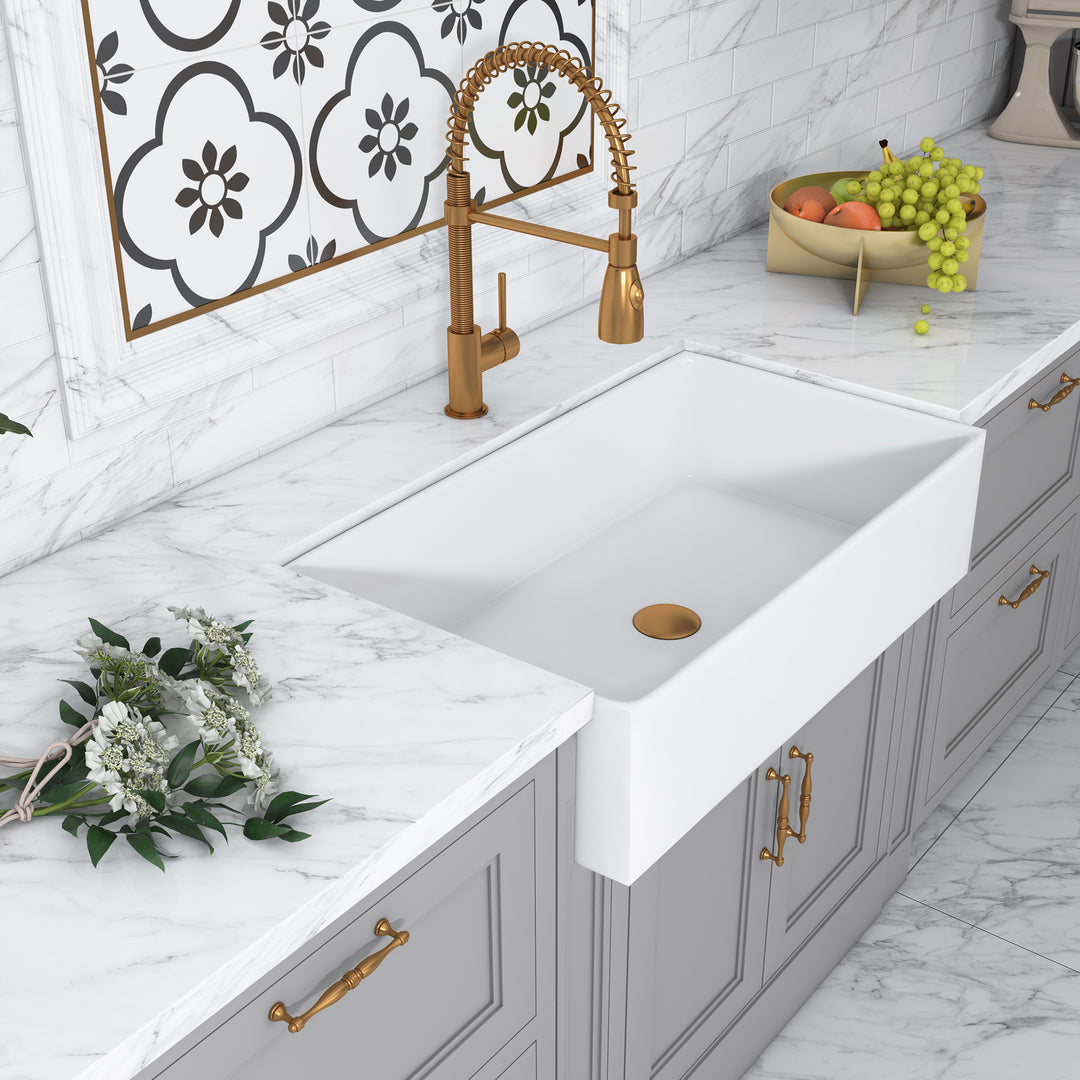 Kosula Glossy White Ceramic Rectangular 36" L x 19.8" W Farmhouse Sink