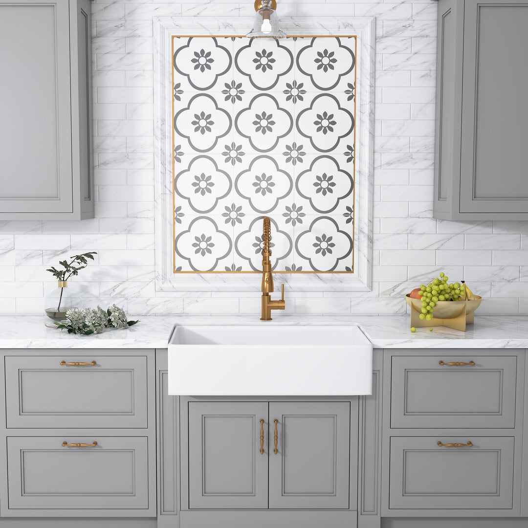 Kosula Glossy White Ceramic Rectangular 36" L x 19.8" W Farmhouse Sink