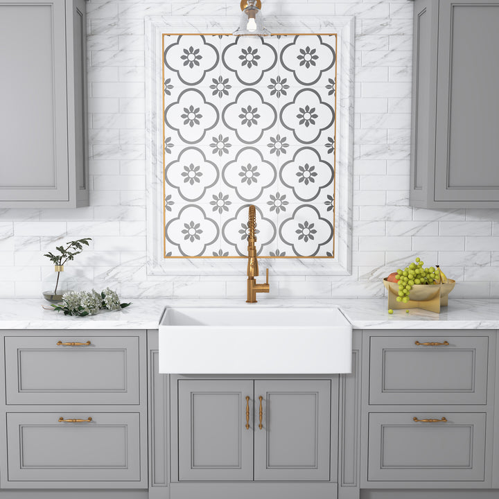Kosula Glossy White Ceramic Rectangular 36" L x 19.8" W Farmhouse Sink
