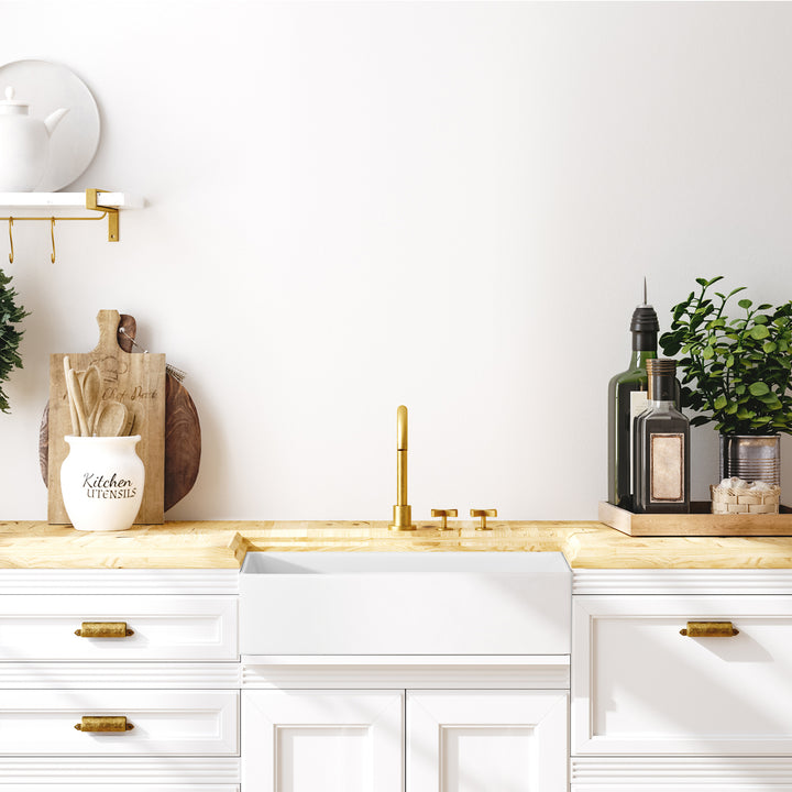 Kosula Glossy White Ceramic Rectangular 36" L x 19.8" W Farmhouse Sink