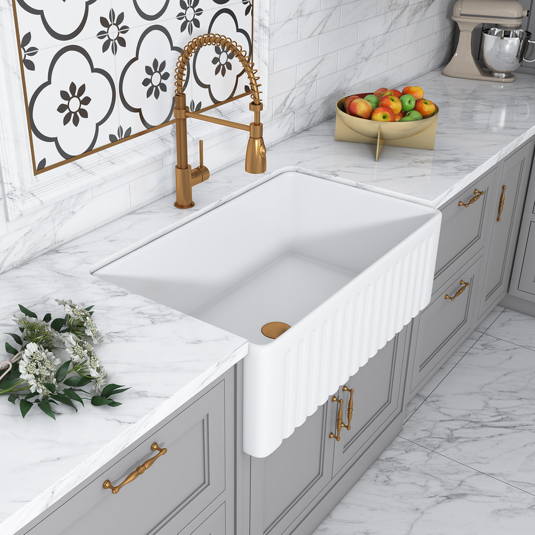 Calabria Porcelain Vitreous China 30" L x 18" W Farmhouse Sink