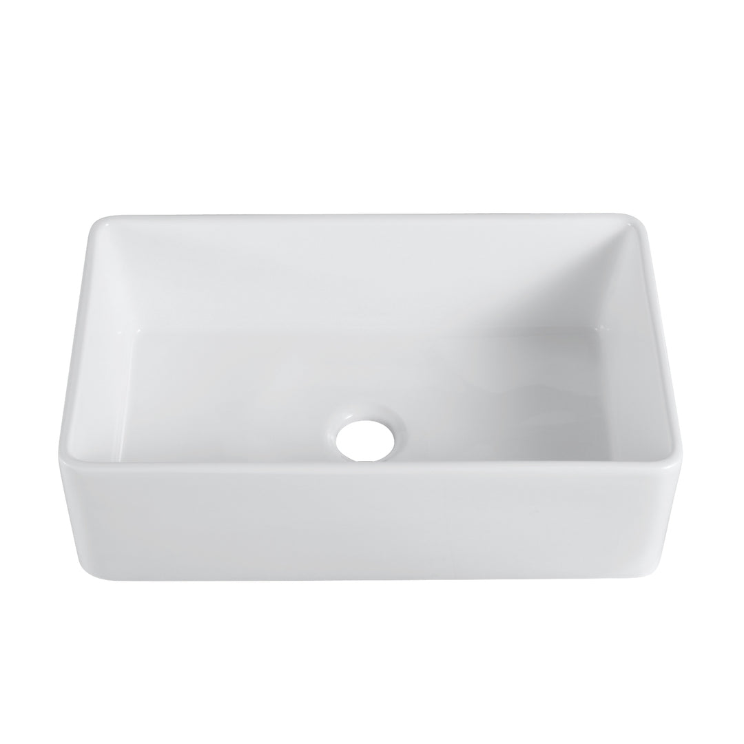 Trento Glossy White Ceramic Rectangular 33" L x 19.7" W Vessel Bathroom Sink