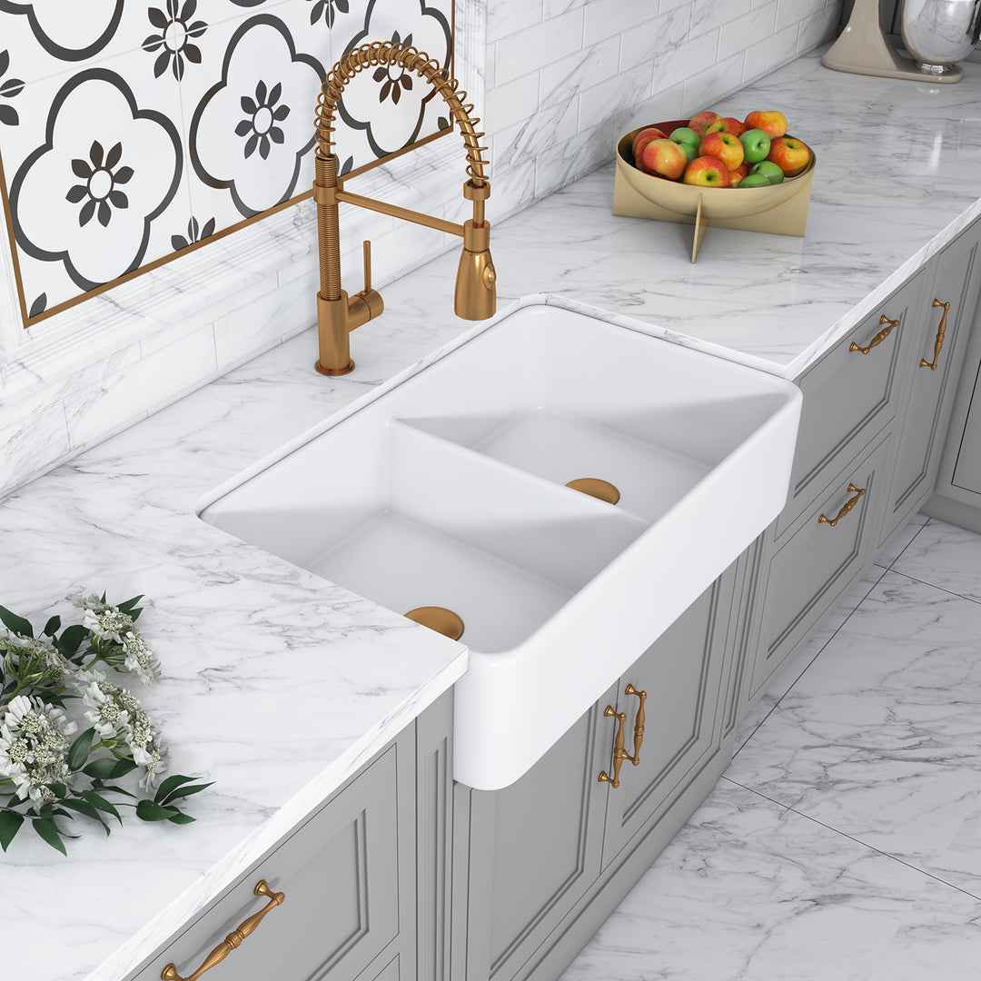 Trieste Glossy White Ceramic Rectangular 32" L x 19.7" W Vessel Bathroom Double Sinks