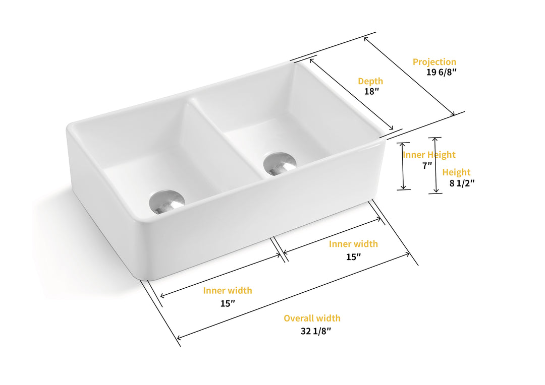 Trieste Glossy White Ceramic Rectangular 32" L x 19.7" W Vessel Bathroom Double Sinks