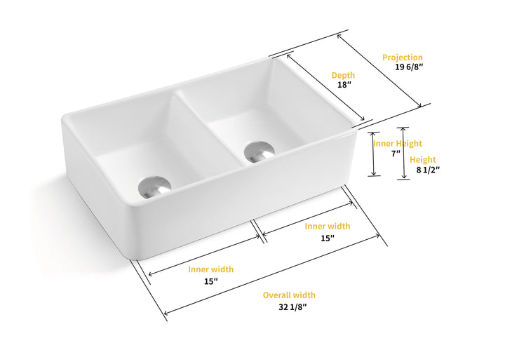 Trieste Glossy White Ceramic Rectangular 32" L x 19.7" W Vessel Bathroom Double Sinks