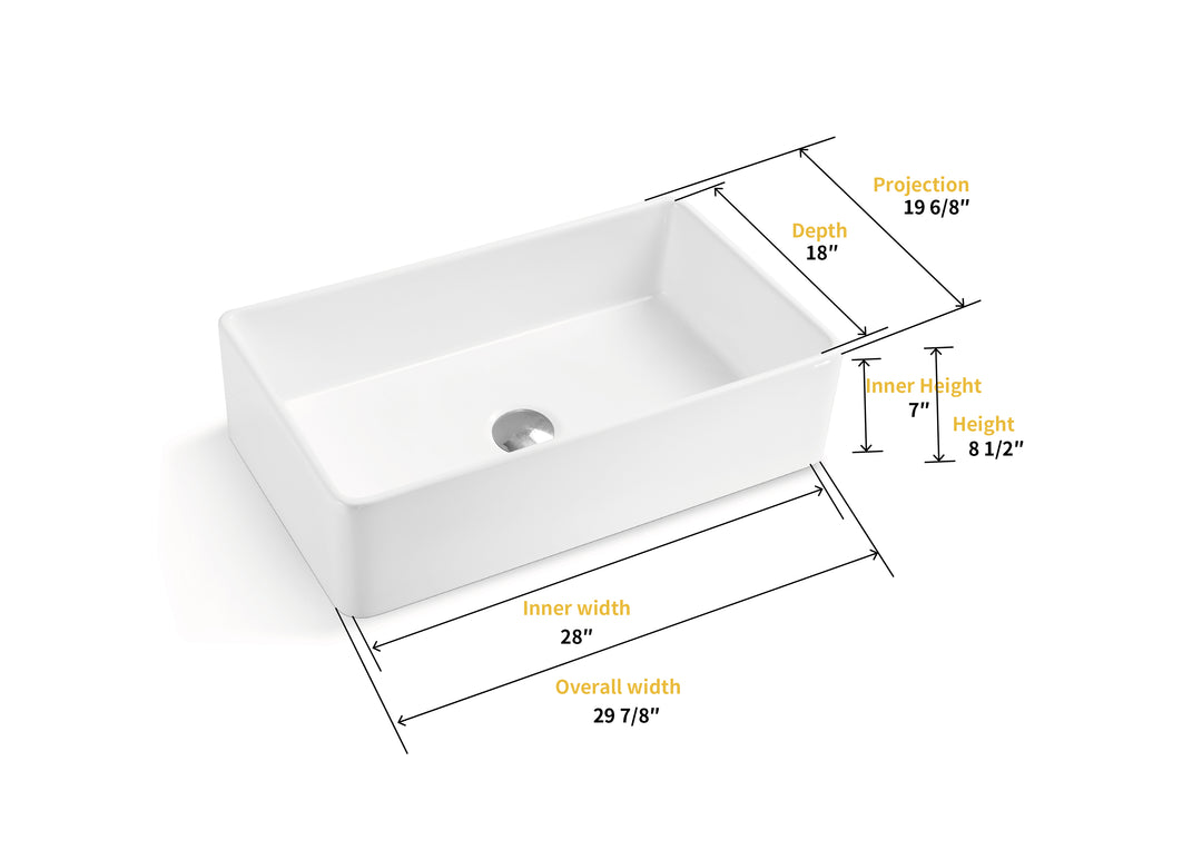Treviso Glossy White Ceramic Rectangular 30" L x 19.7" W Vessel Bathroom Sink