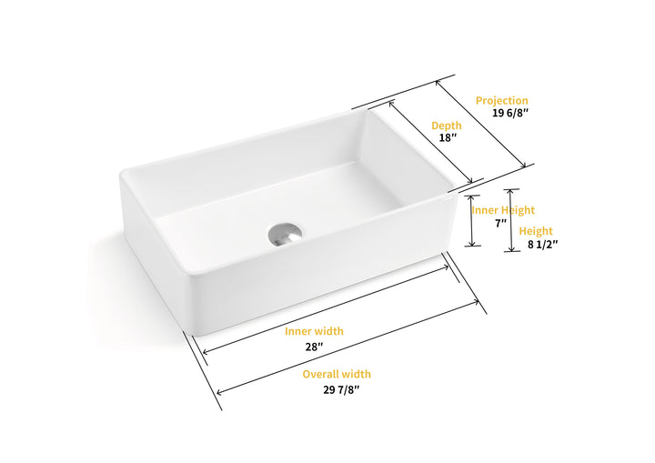 Treviso Glossy White Ceramic Rectangular 30" L x 19.7" W Vessel Bathroom Sink