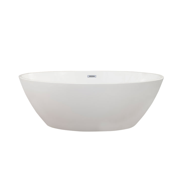 Elbow 67" x 32" Flatbottom Freestanding Acrylic Soaking Bathtub in Glossy White with Drain and Overflow
