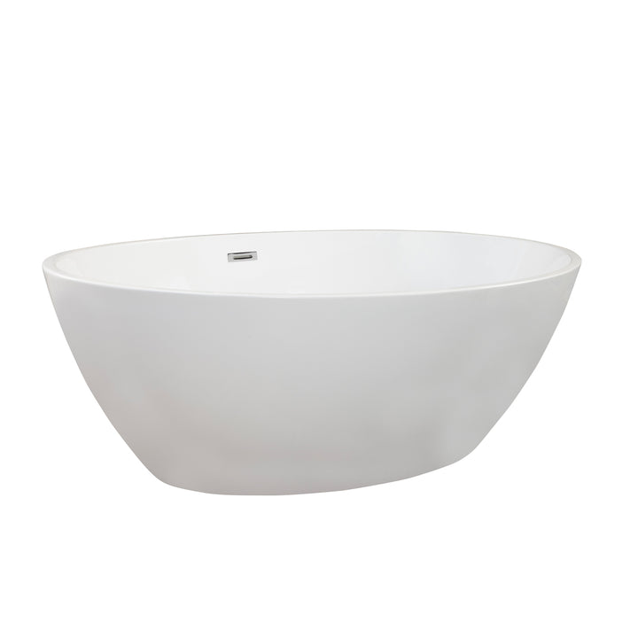 Elbow 67" x 32" Flatbottom Freestanding Acrylic Soaking Bathtub in Glossy White with Drain and Overflow