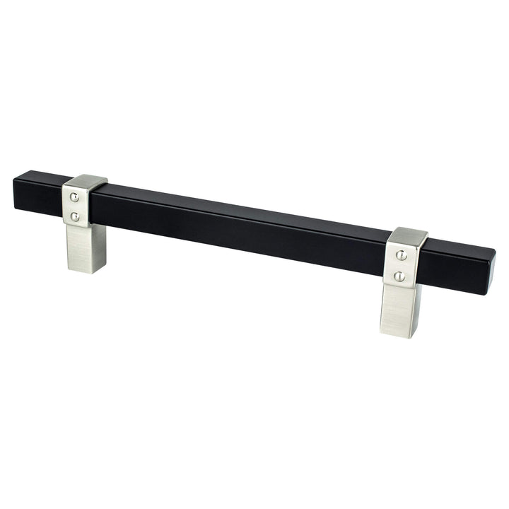 Rivet Rebel 128mm CC Brushed Nickel Bar and Matte Black Posts Pull