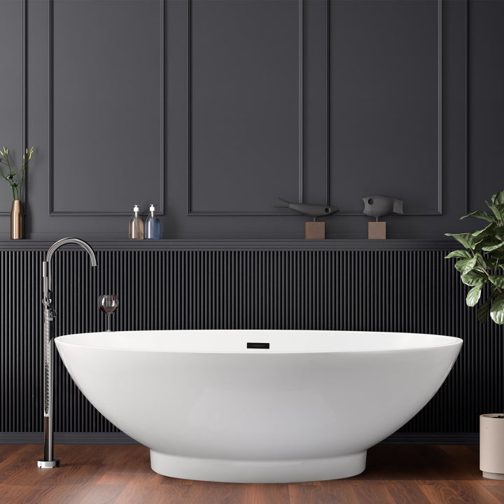 Regina 51" x 28" Flatbottom Freestanding Acrylic Soaking Bathtub in Glossy White with Drain and Overflow