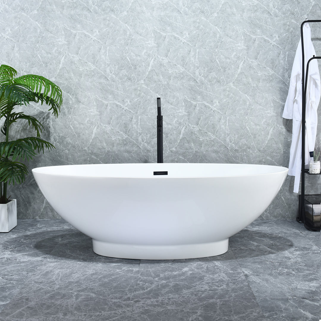 Regina 51" x 28" Flatbottom Freestanding Acrylic Soaking Bathtub in Glossy White with Drain and Overflow