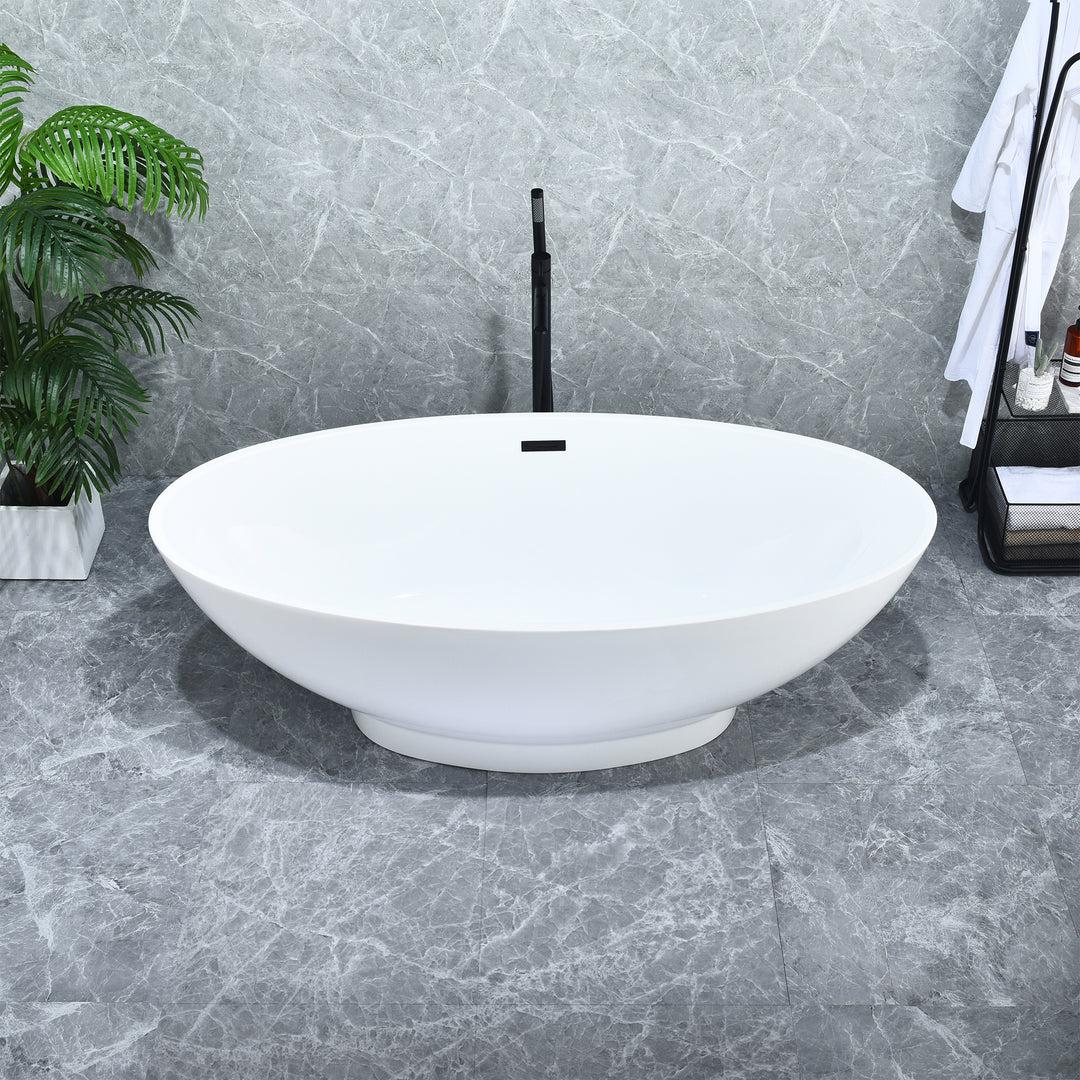 Regina 51" x 28" Flatbottom Freestanding Acrylic Soaking Bathtub in Glossy White with Drain and Overflow