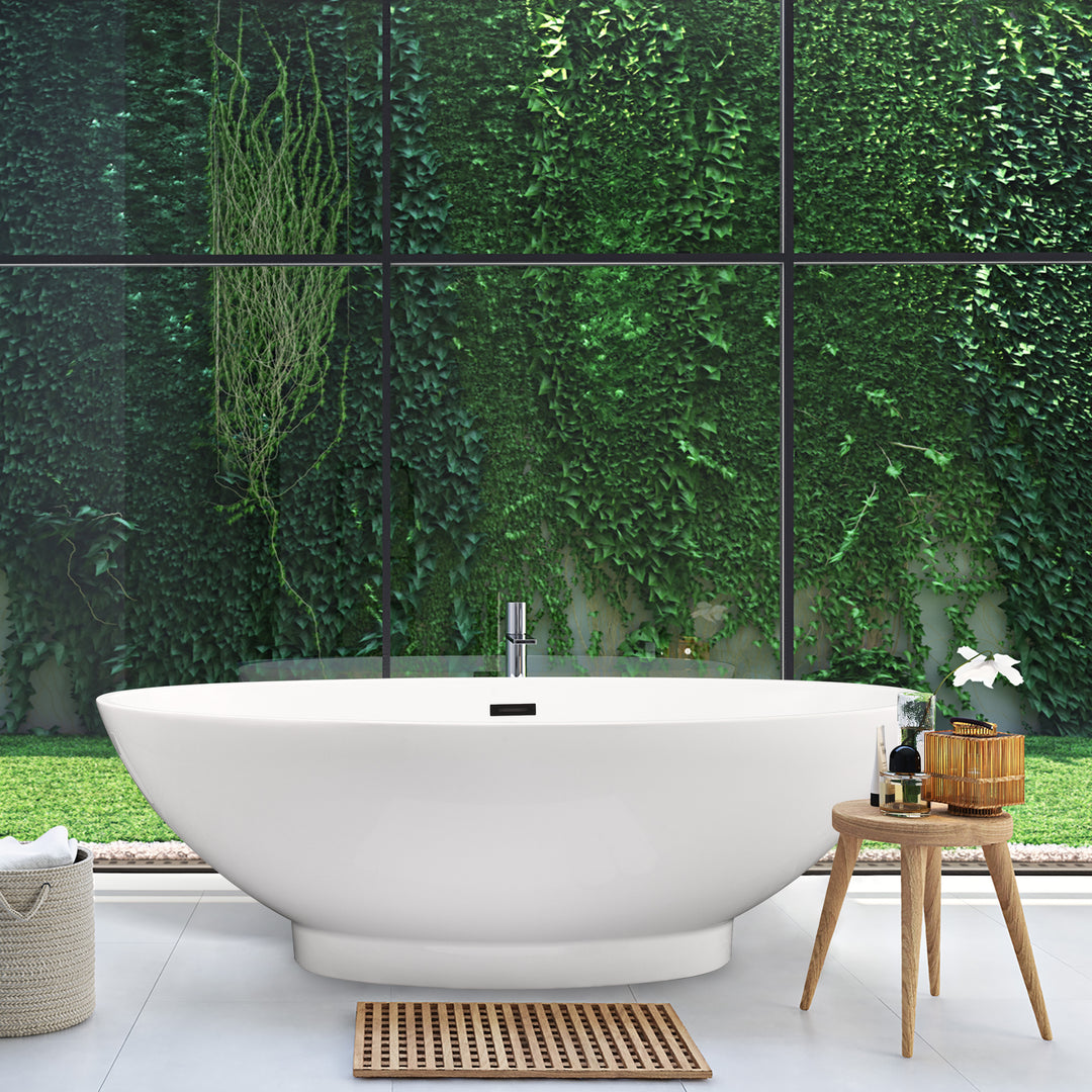Regina 51" x 28" Flatbottom Freestanding Acrylic Soaking Bathtub in Glossy White with Drain and Overflow