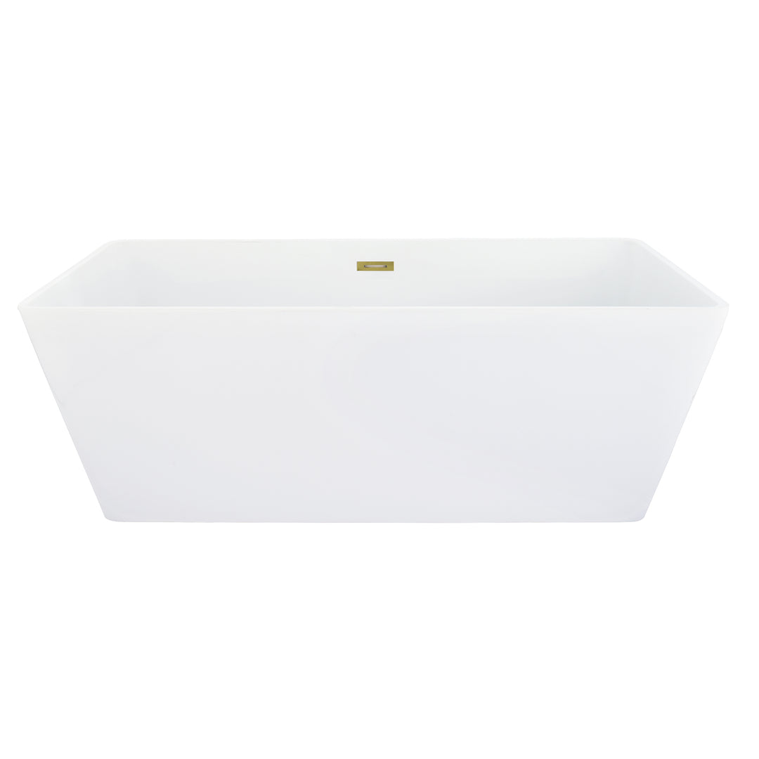 Terrak 59" x 28" Flatbottom Freestanding Acrylic Soaking Bathtub in Glossy White with Drain and Overflow