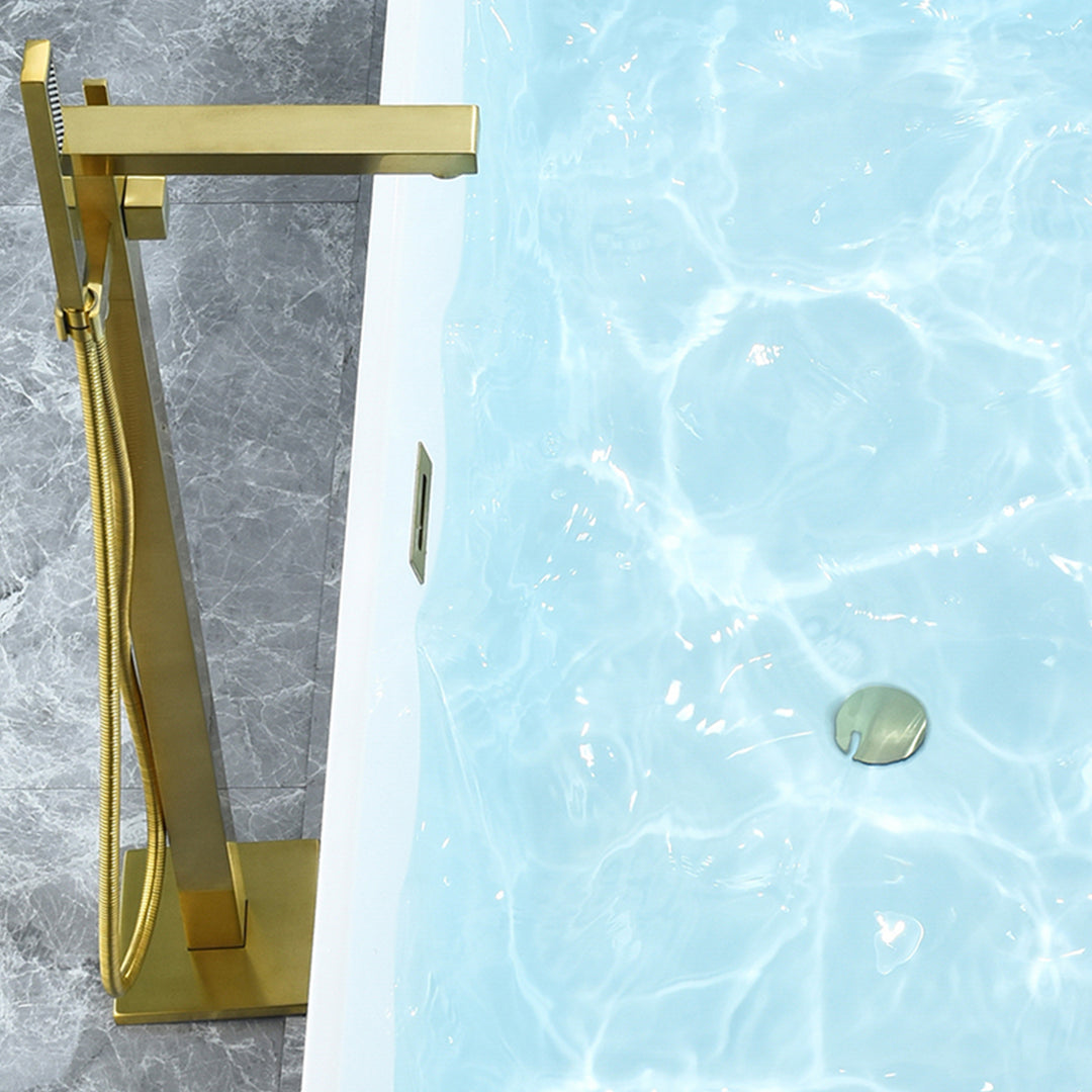 Terrak 59" x 28" Flatbottom Freestanding Acrylic Soaking Bathtub in Glossy White with Drain and Overflow