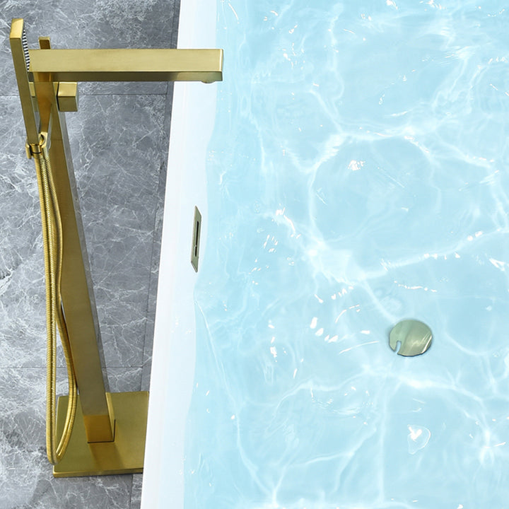 Terrak 59" x 28" Flatbottom Freestanding Acrylic Soaking Bathtub in Glossy White with Drain and Overflow