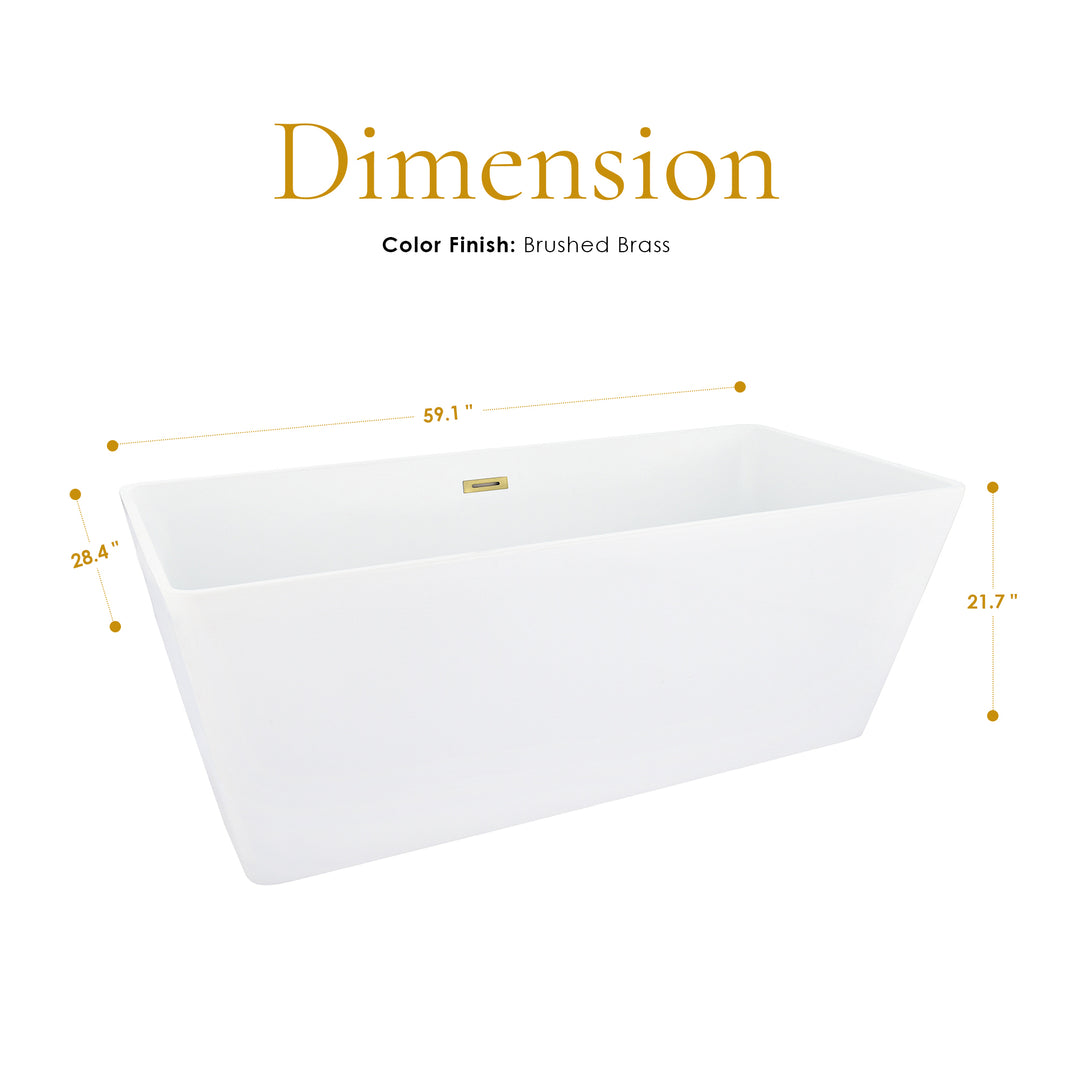 Terrak 59" x 28" Flatbottom Freestanding Acrylic Soaking Bathtub in Glossy White with Drain and Overflow