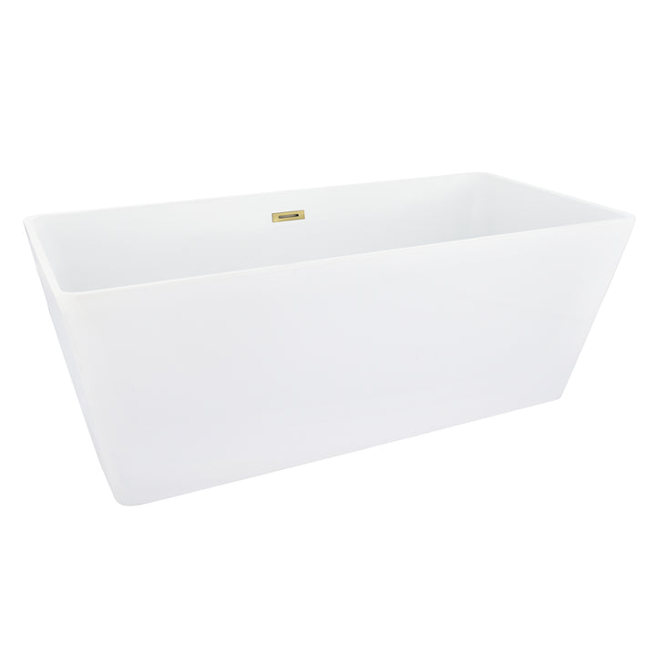 Terrak 59" x 28" Flatbottom Freestanding Acrylic Soaking Bathtub in Glossy White with Drain and Overflow