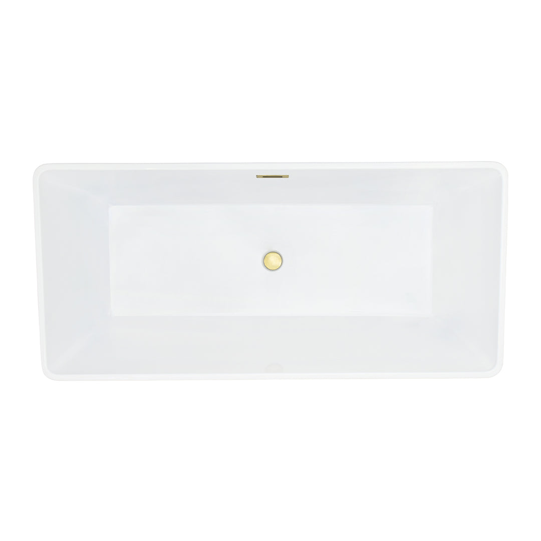 Terrak 59" x 28" Flatbottom Freestanding Acrylic Soaking Bathtub in Glossy White with Drain and Overflow