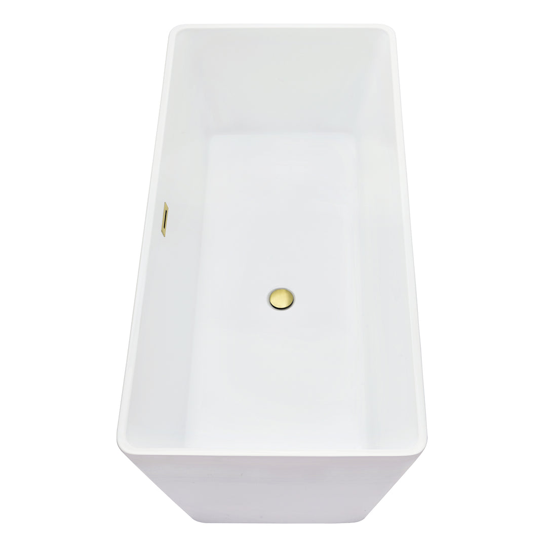 Terrak 59" x 28" Flatbottom Freestanding Acrylic Soaking Bathtub in Glossy White with Drain and Overflow