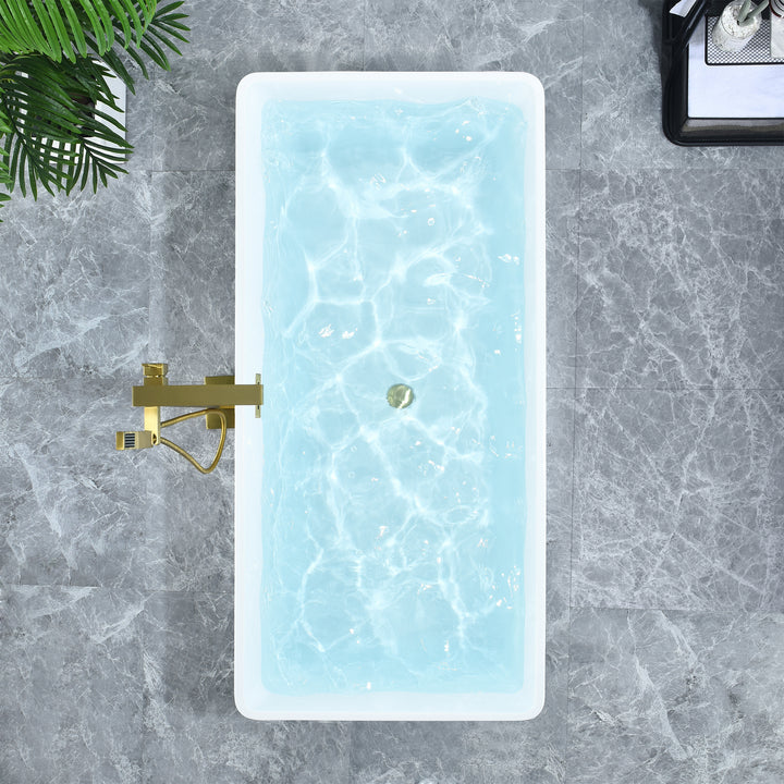 Terrak 59" x 28" Flatbottom Freestanding Acrylic Soaking Bathtub in Glossy White with Drain and Overflow