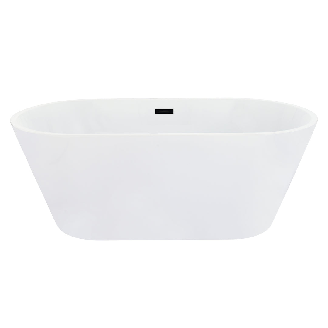 Kaprun 59" x 30" Flatbottom Freestanding Acrylic Soaking Bathtub in Glossy White with Drain and Overflow