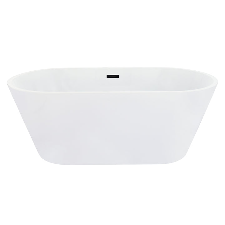 Kaprun 59" x 30" Flatbottom Freestanding Acrylic Soaking Bathtub in Glossy White with Drain and Overflow