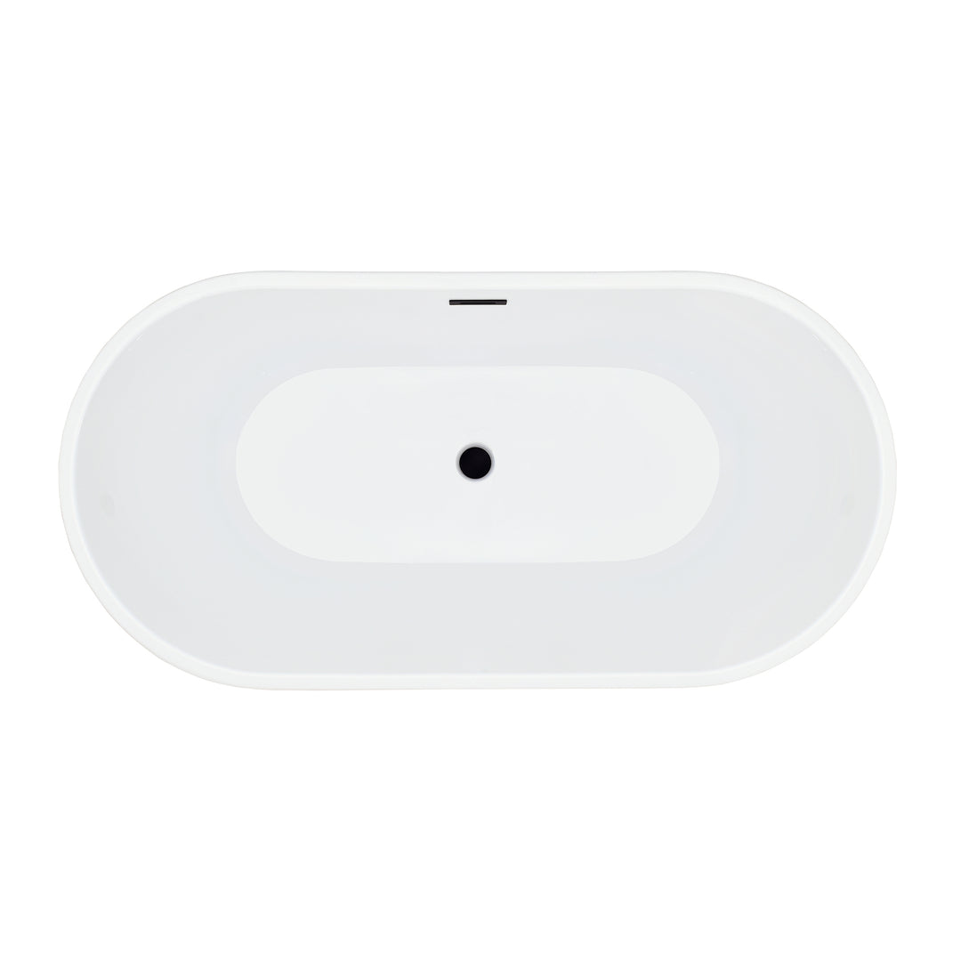 Kaprun 59" x 30" Flatbottom Freestanding Acrylic Soaking Bathtub in Glossy White with Drain and Overflow