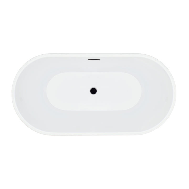 Kaprun 59" x 30" Flatbottom Freestanding Acrylic Soaking Bathtub in Glossy White with Drain and Overflow
