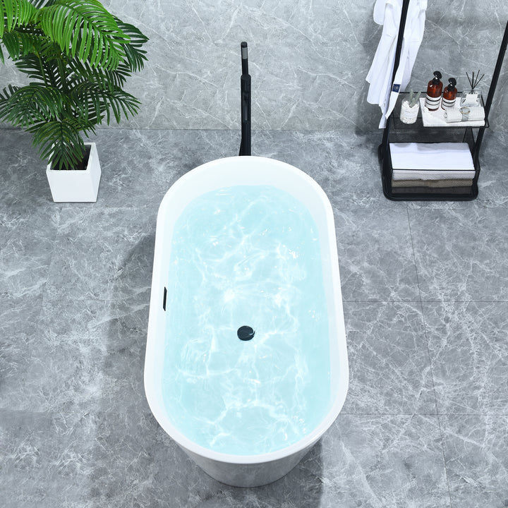 Kaprun 59" x 30" Flatbottom Freestanding Acrylic Soaking Bathtub in Glossy White with Drain and Overflow