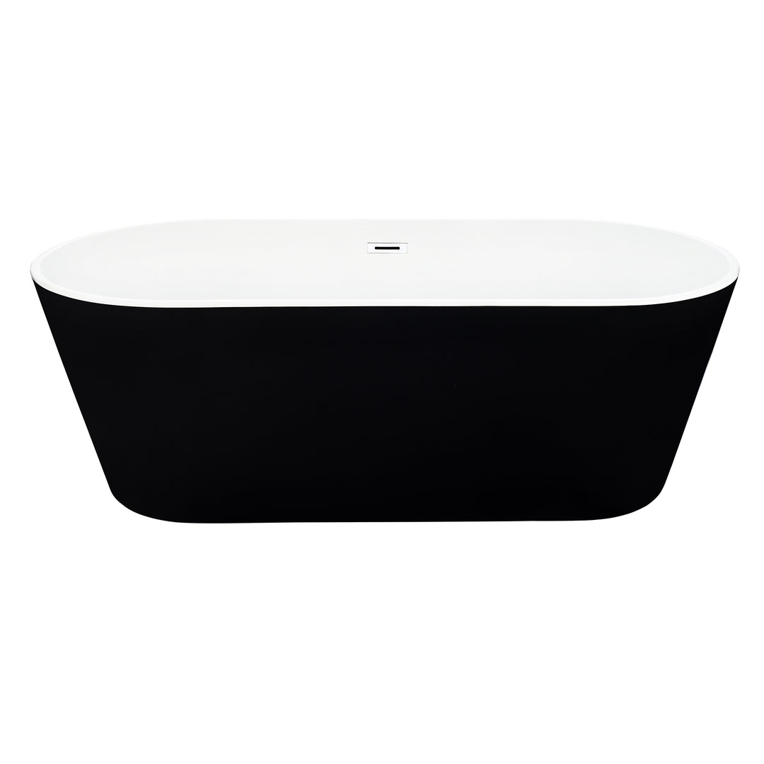 Kaprun 63" x 30" Flatbottom Freestanding Acrylic Soaking Bathtub in Glossy Black with Drain and Overflow