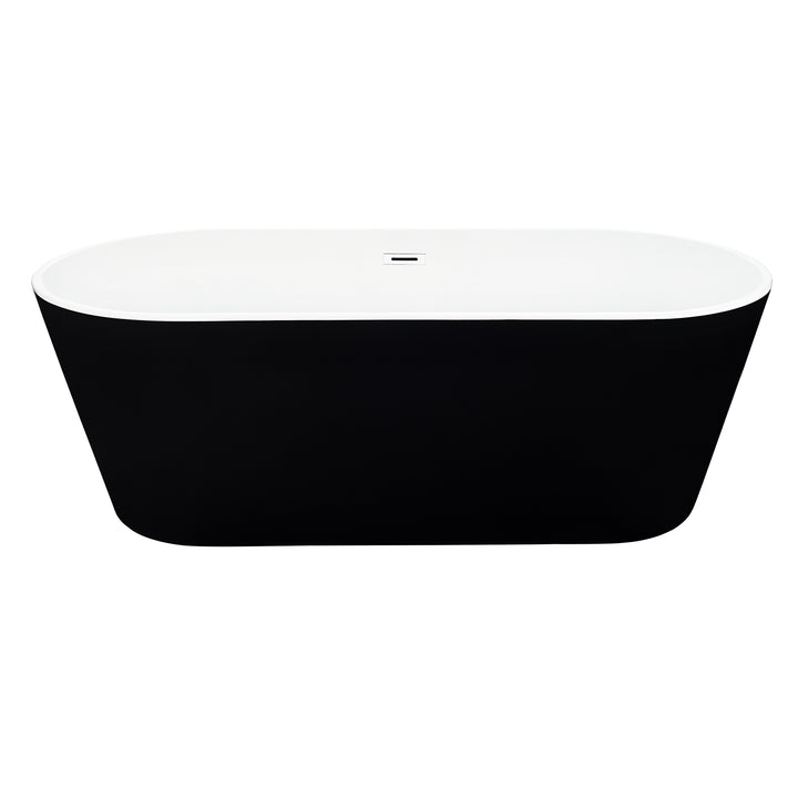Kaprun 63" x 30" Flatbottom Freestanding Acrylic Soaking Bathtub in Glossy Black with Drain and Overflow